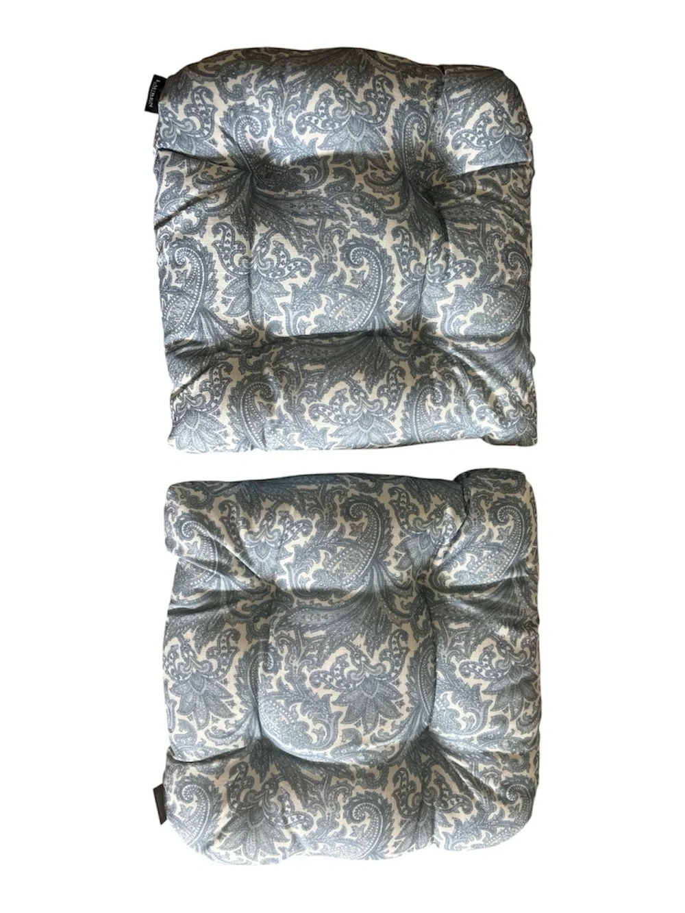Ralph Lauren Cream and Blue Paisley Tufted Seat Cushion